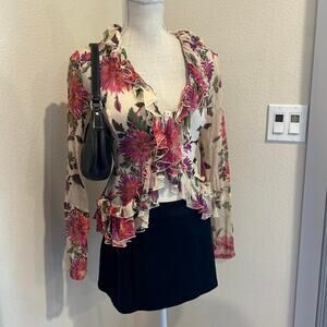 Rex made in the US silk floral blouse with ruffles. Size medium